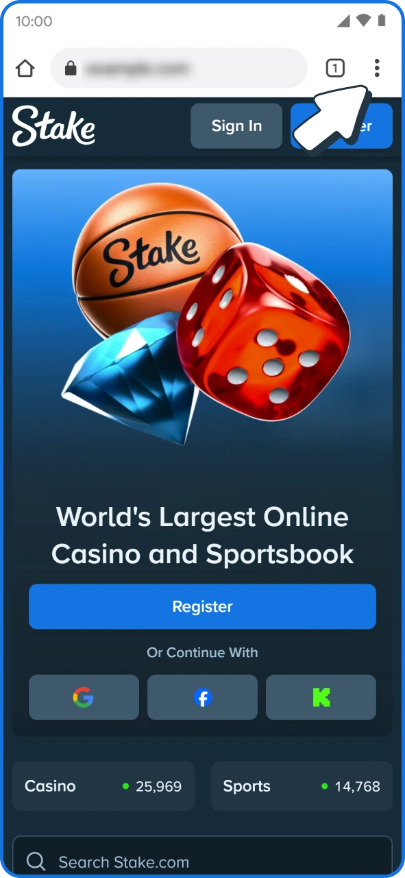 Open menu to get android Stake app.