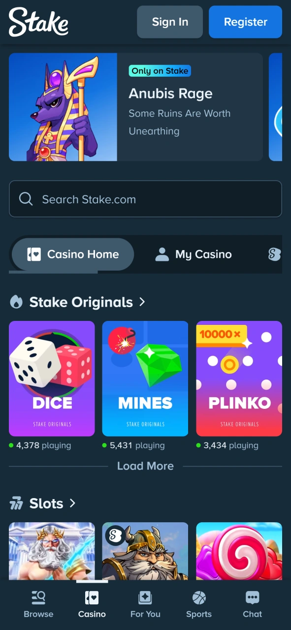 Try out many casino games at Stake app.