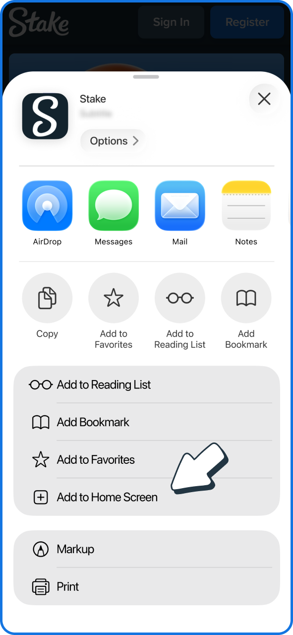 Find Add to home screen option to get Stake iOS app.