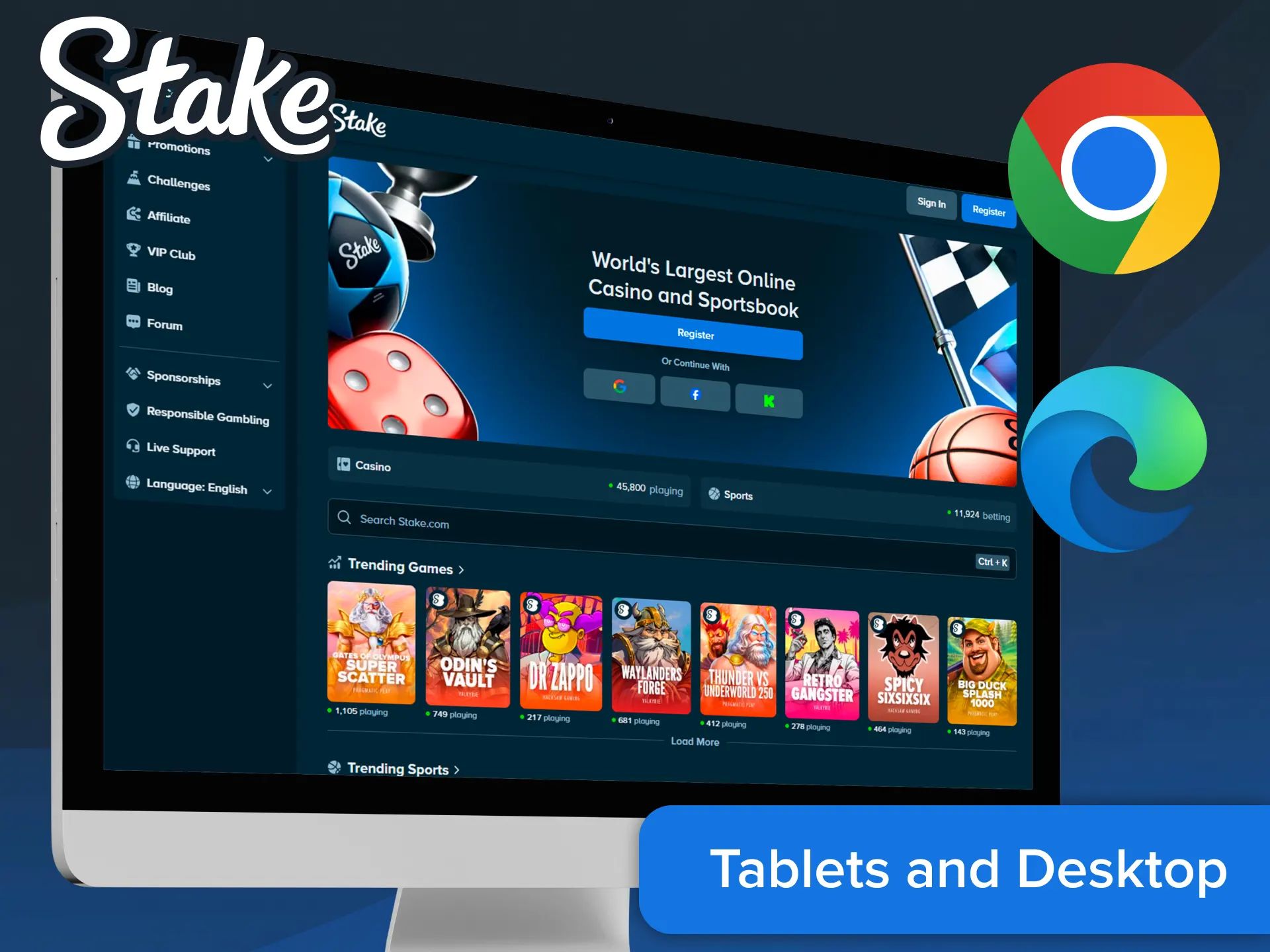Access your Stake App account easily on tablets and desktop screens.