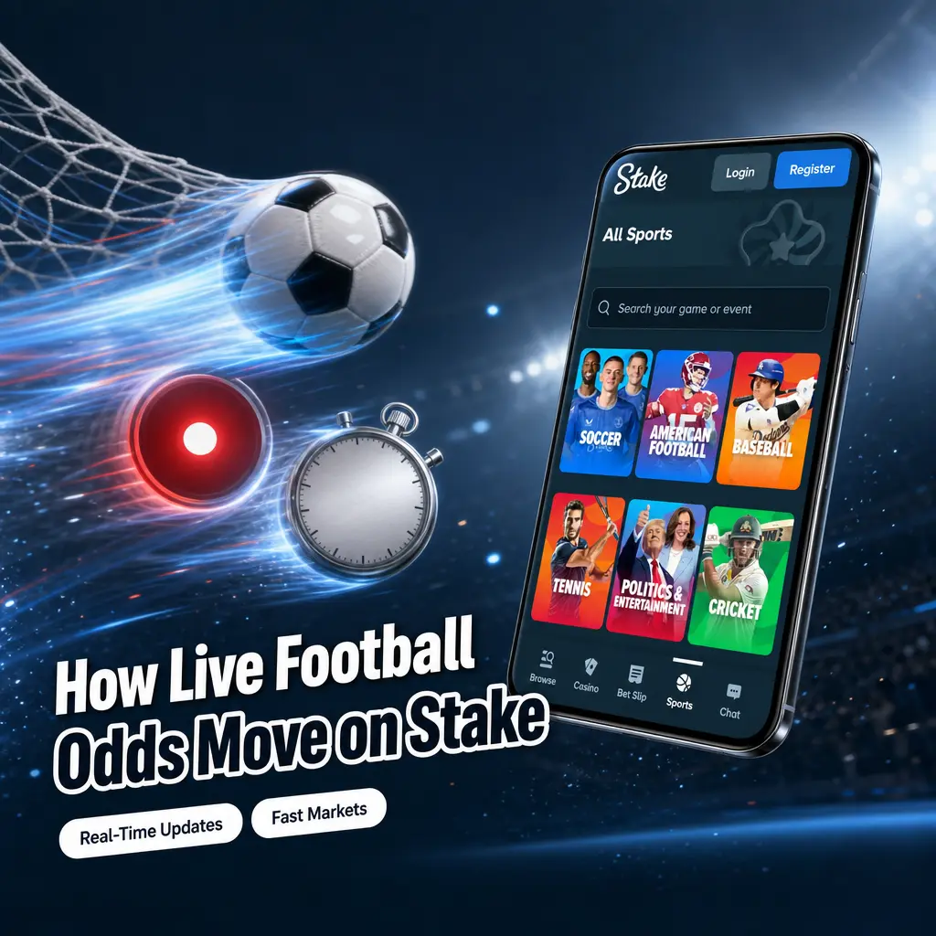 Live football odds on Stake shifting within seconds after a goal, red card or penalty during a Premier League match